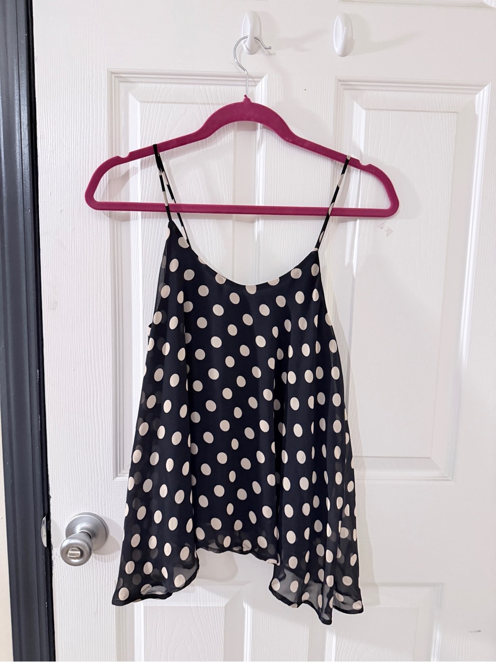Lovely Day Black Camisole with Cream Polka Dots